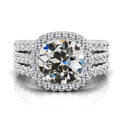 Round Old Cut Diamond Halo Ring Triple Row Accents 8.50 Carats