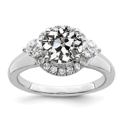 Round Old Cut Natural Earth Mined Diamond Halo Ring Women’s Gold Jewelry 4 Carats