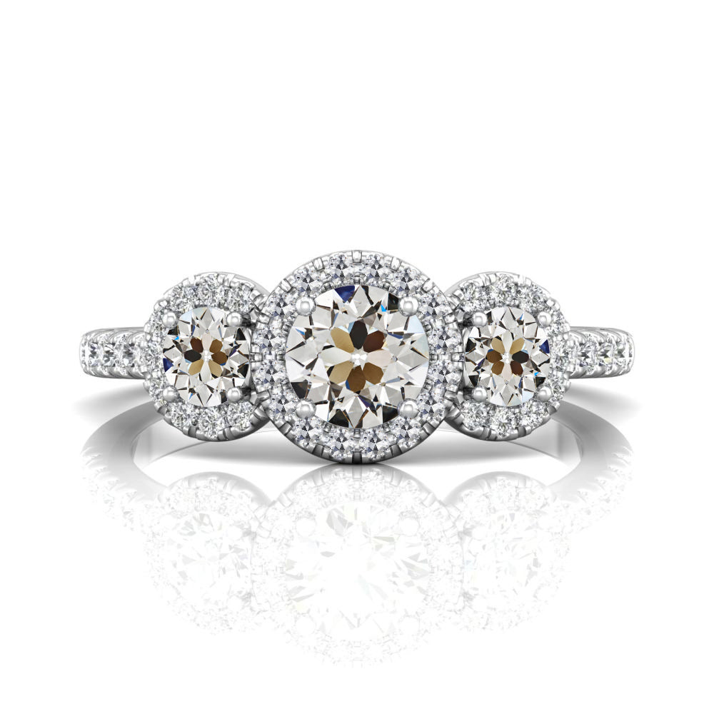 Round Old Cut Diamond Halo Wedding Ring