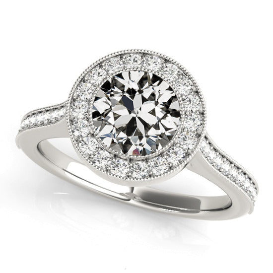 Round Old Cut Diamond Halo Wedding Ring
