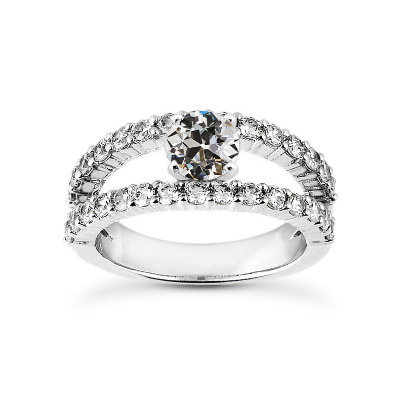 Unique Style White Sparkling Engagement White goldRound Old Cut Diamond Ladies Ring Split Shank