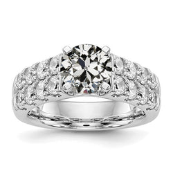 Round Old Cut Diamond Lady's Ring Double Row Accents 5 Carats