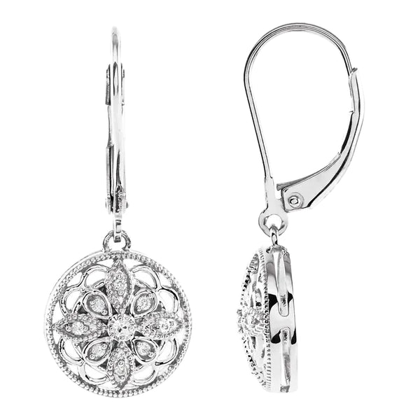 Round Old Cut Diamond Leverback Earrings Vintage Style 1.25 Carats