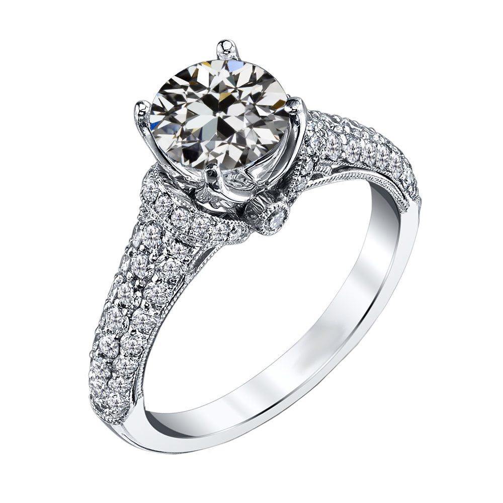 Round Old Cut Diamond Milgrain Anniversary Ring 3 Carats
