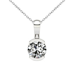 Round Old Cut Mined Natural Real Diamond ( Not Lab Grown ) Pendant 1.50 Carats Half Bezel