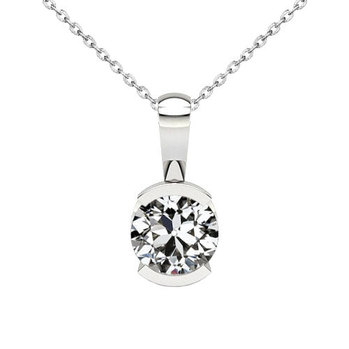 Round Old Cut Diamond Pendant 1.50 Carats Half Bezel 