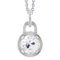 Round Old Cut Natural Earth Mined Diamond Pendant Lock Style 3.50 Carats White Gold 14K