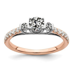 Round Old Cut Natural Earth Mined Diamond Ring Cathedral Bar Set 2.75 Carats Two Tone