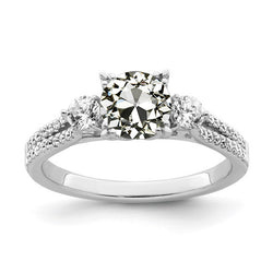 Round Old Cut Natural Earth Mined Diamond Ring Double Row Accents 3 Stone Style 4.50 Carats