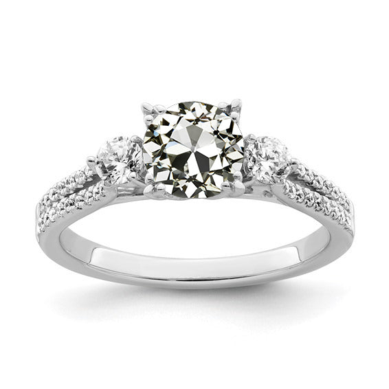 Round Old Cut Diamond Ring Double Row Accents