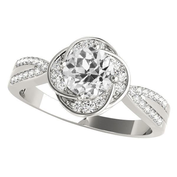 White gold Round Old Miner Diamond Ring