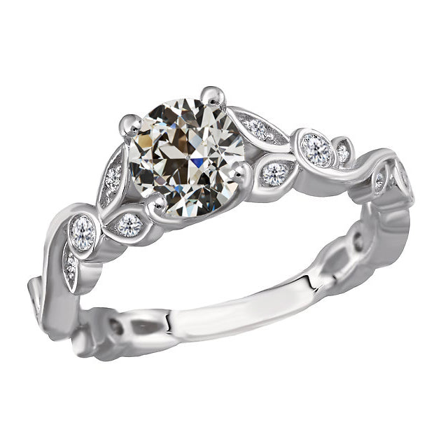 Fancy Lady’s Sparkling Vintage Style White Gold Weeding Anniversary   Round Old Cut Diamond Ring Leaf Antique