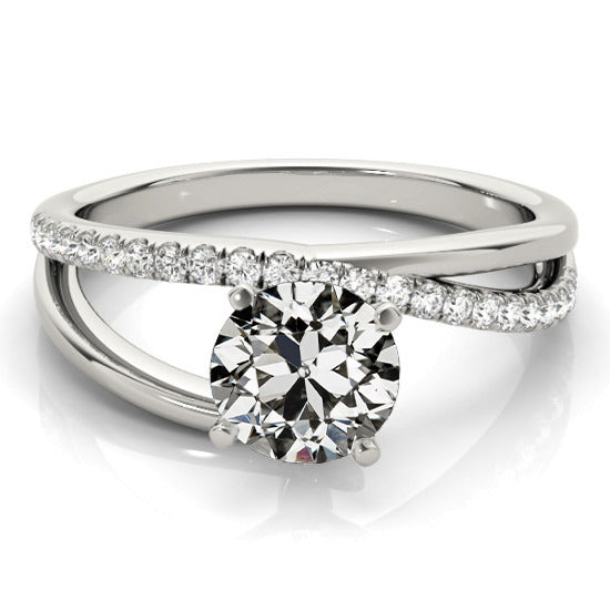 Twisted style White Sparkling Old Miner Cut Diamond Ring Pave Set