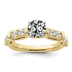 Round Old Cut Natural Earth Mined Diamond Ring Prong 14K Two Tone Gold Jewelry 3 Carats