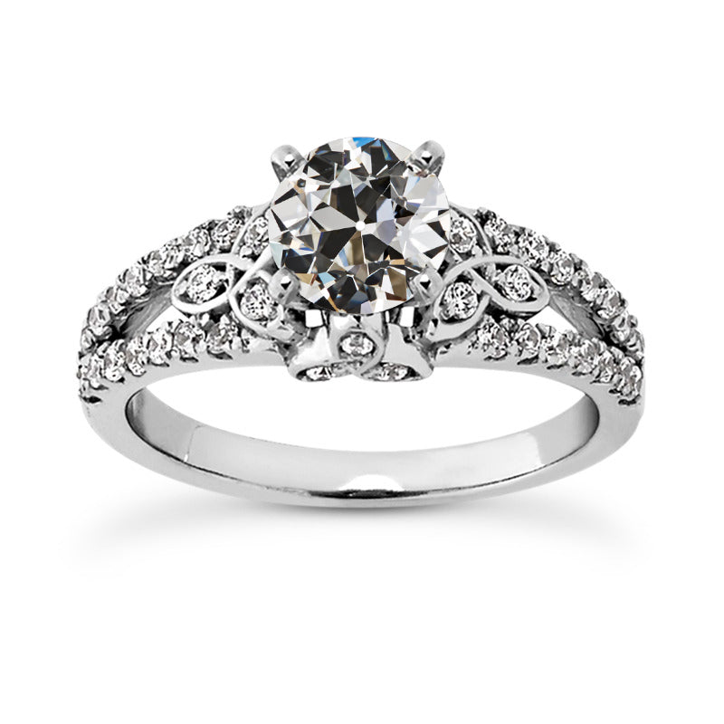 White Gold Anniversary Round Old Miner Cut Diamond Ring Trinity Knot