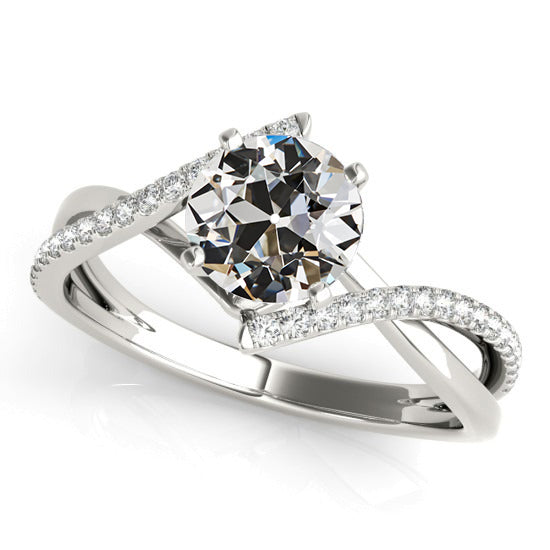 Round Old Cut Diamond Ring Twisted Prong Setting