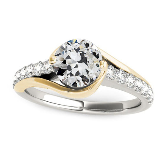 Rose white Elegant Wedding Anniversary Round Old Miner Cut Diamond Ring Two Tone