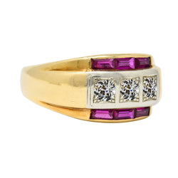 Round Old Cut Natural Earth Mined Diamond Ring With Baguette Pink Sapphires 4.25 Carats