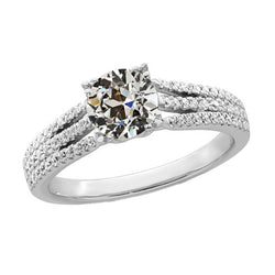 Real  Round Old Cut Diamond Ring With Triple Row Accents Gold 4 Carats