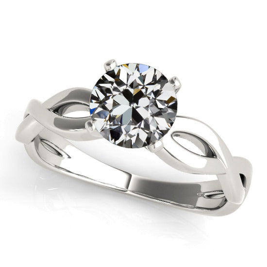 Twisted Style Round Old Cut Diamond Solitaire Ring