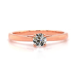 Round Old Cut Natural Earth Mined Diamond Solitaire Ring Prong Tapered Shank 0.75 Carats