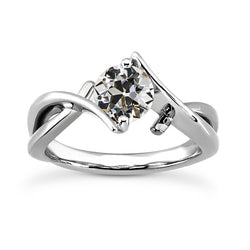 Round Old Cut Natural Earth Mined Diamond Solitaire Ring Twisted Shank 1.50 Carats