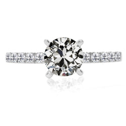 Round Old Cut Natural Earth Mined Diamond Solitaire Ring With Accents 4 Carats 14K Gold