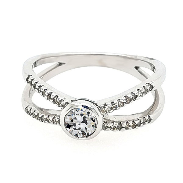  Unique Style White Sparkling Engagement White gold   Bezel Set Round Old Cut Diamond Wedding Ring