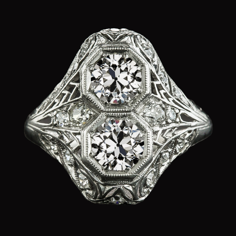 Antique Style White Gold Round Old Cut Diamond Wedding Ring