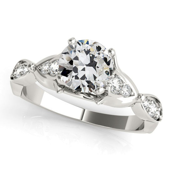 White Shinny Woman's Anniversary Old Miner Cut Diamond Women's Ring Prong Set White Gold