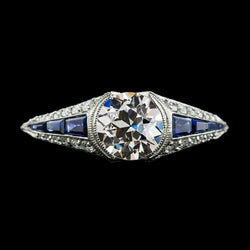 Genuine   Round Old Cut Diamond & Blue Sapphires Ring Half Bezel Set 3.50 Carats