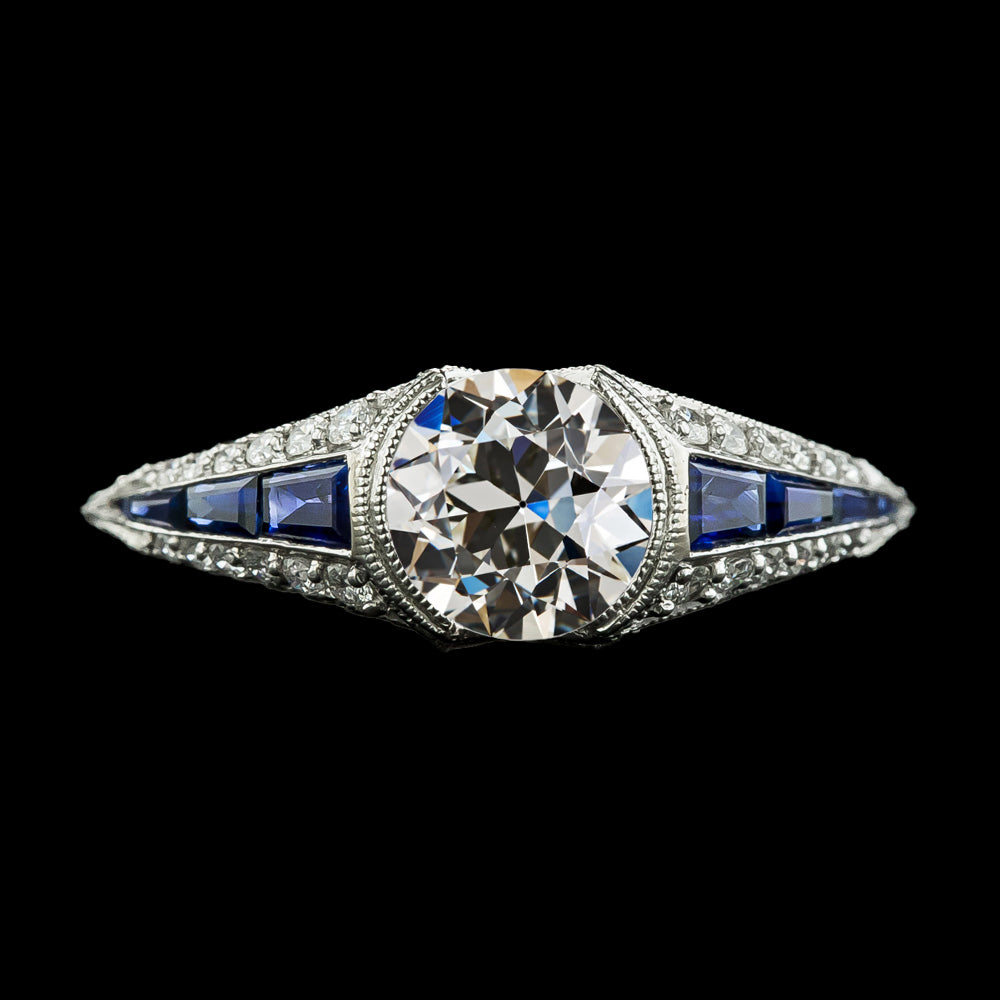 Women's Round Old Cut Diamond & Blue Sapphires Ring