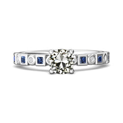 Genuine Round Old Cut Natural Earth Mined Diamond & Princess Blue Sapphire Ring 4.50 Carats