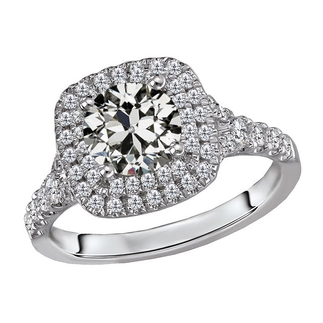 Round Old Cut Double Halo Brilliant Wedding Ring 3.50 Carats