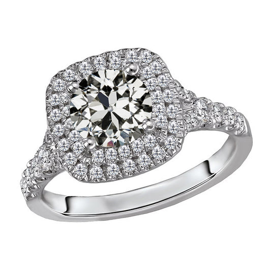 Round Old Cut Double Halo Brilliant Wedding Ring 3.50 Carats