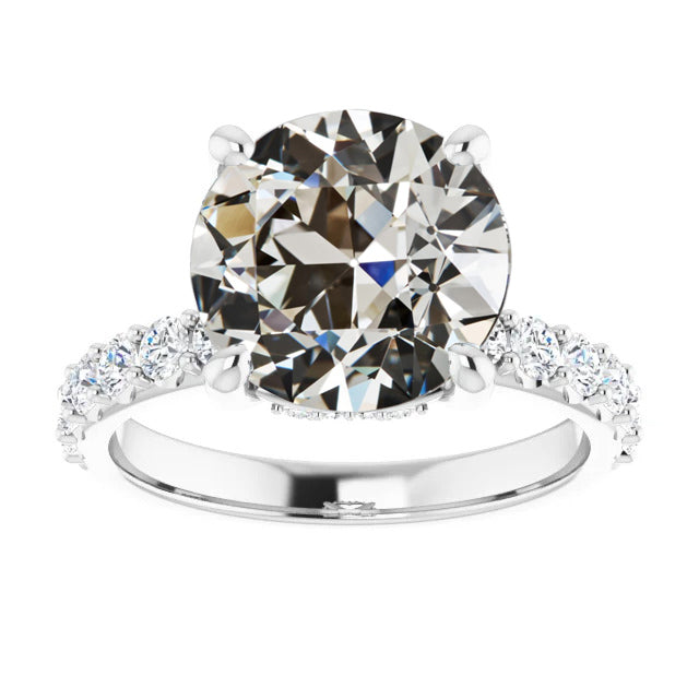 Round Old Cut Four Prong Solitaire With Accents Diamond Ring 6 Carats