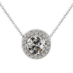 Round Old Cut Halo Mined Diamond Pendant 3.50 Carats White Gold