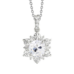 Round Old Cut Halo Women’s Natural Earth Mined Diamond Pendant Flower Style 3 Ct Prong Set