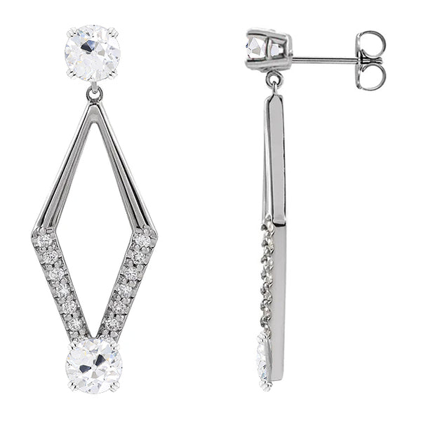 5.50 Carats Round Old Cut Open Diamond Drop Earrings White Gold 