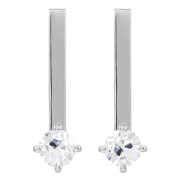 Round Old Cut Solitaire Diamond Drop Earrings White Gold 3 Carats