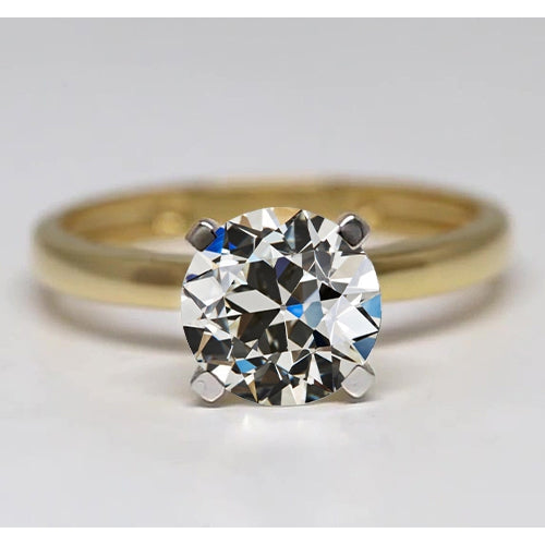 Round Old Cut Solitaire 1.50 Carats Two Tone Diamond Engagement Ring