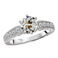 Real Round Old European Natural Earth Mined Diamond Ring 6 Prong Set White Gold 3.50 Carats