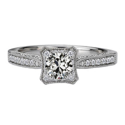 2 Carats Round Old European Milgrain White Gold Mined Natural Real Diamond ( Not Lab Grown ) Ring