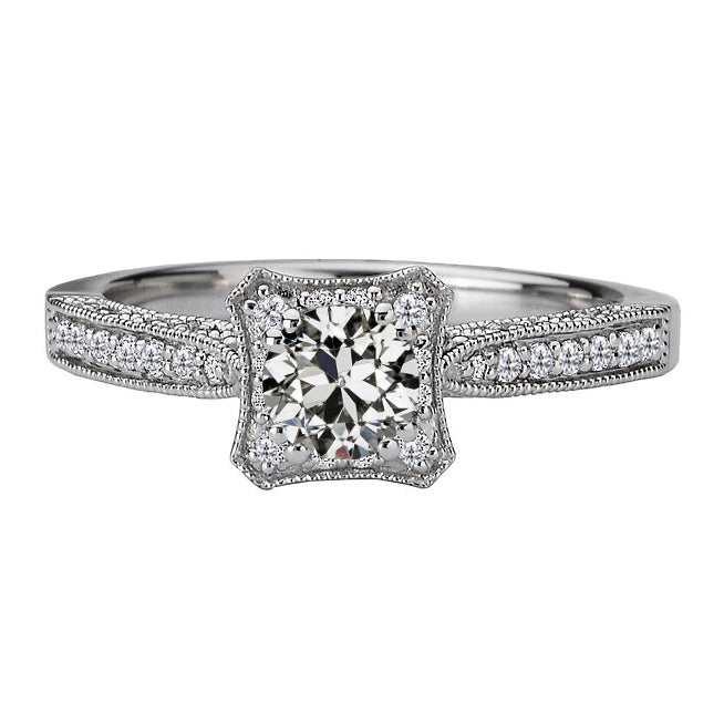 2 Carats Round Old European Milgrain White Gold Diamond Ring