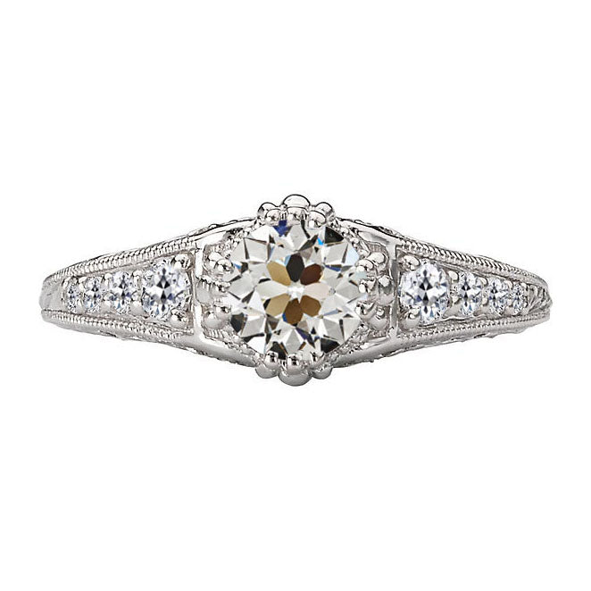 Round Old European Prong Set Milgrain Wedding Diamond Ring 3 Carats