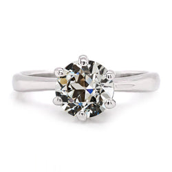 Round Old European Natural Earth Mined Diamond Solitaire Anniversary Ring 14K White Gold 2 Carats