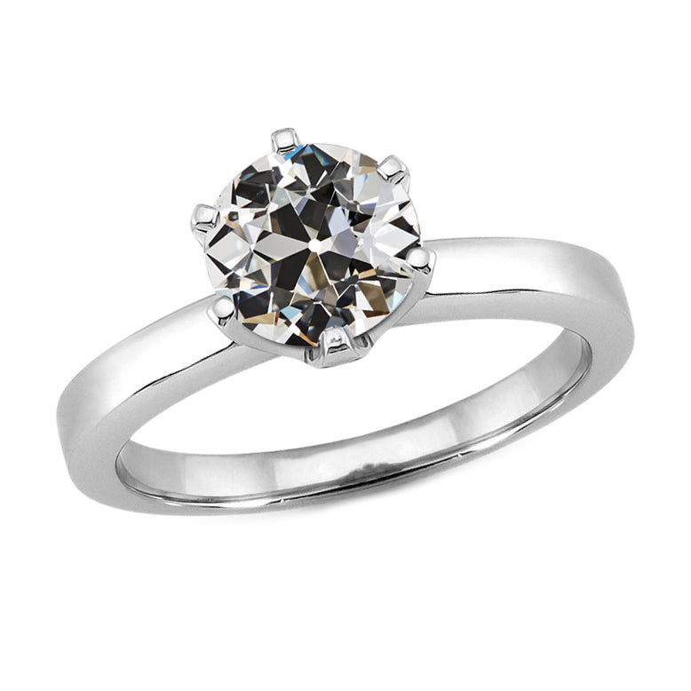 2.50 Carats Round Old European Women Diamond Solitaire Ring