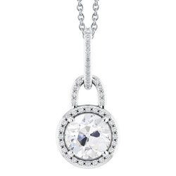Round Old Mine Cut 3 Carats Halo Lock Genuine Natural Earth Mined Diamond Pendant With Chain Gold