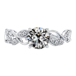 Genuine   Round Old Mine Cut Diamond 4 Prong Milgrain Wedding Ring 3 Carats