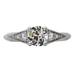 Round Old Mine Cut Real Natural Earth Mined Diamond Engagement Ring 14K Gold 3 Carats